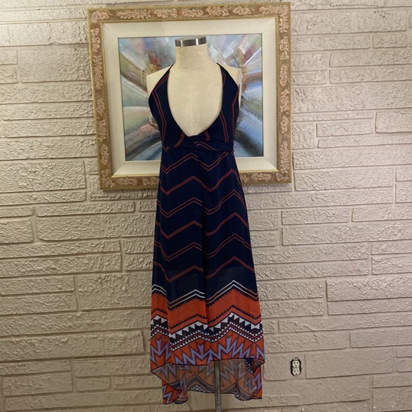 🌹No Tags Tribal Border Print Hi Low Wrap Dress - Picture 7 of 13